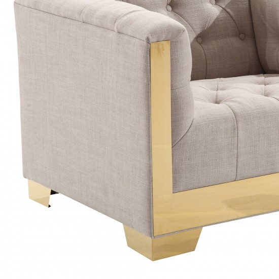 Zinc Contemporary Chair In Taupe Tweed and Shiny Gold Finish