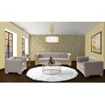 Zinc Contemporary Chair In Taupe Tweed and Shiny Gold Finish