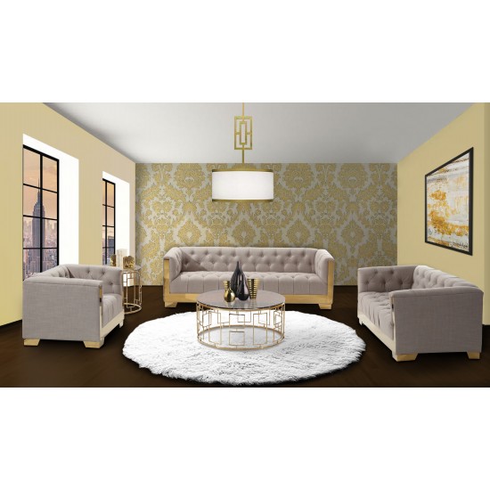 Zinc Contemporary Chair In Taupe Tweed and Shiny Gold Finish