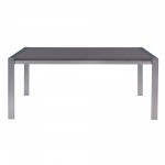 Tessa Contemporary Dining Table in Brushed Stainless Steel and Gray Walnut Top