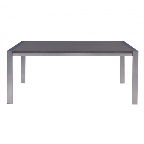 Tessa Contemporary Dining Table in Brushed Stainless Steel and Gray Walnut Top