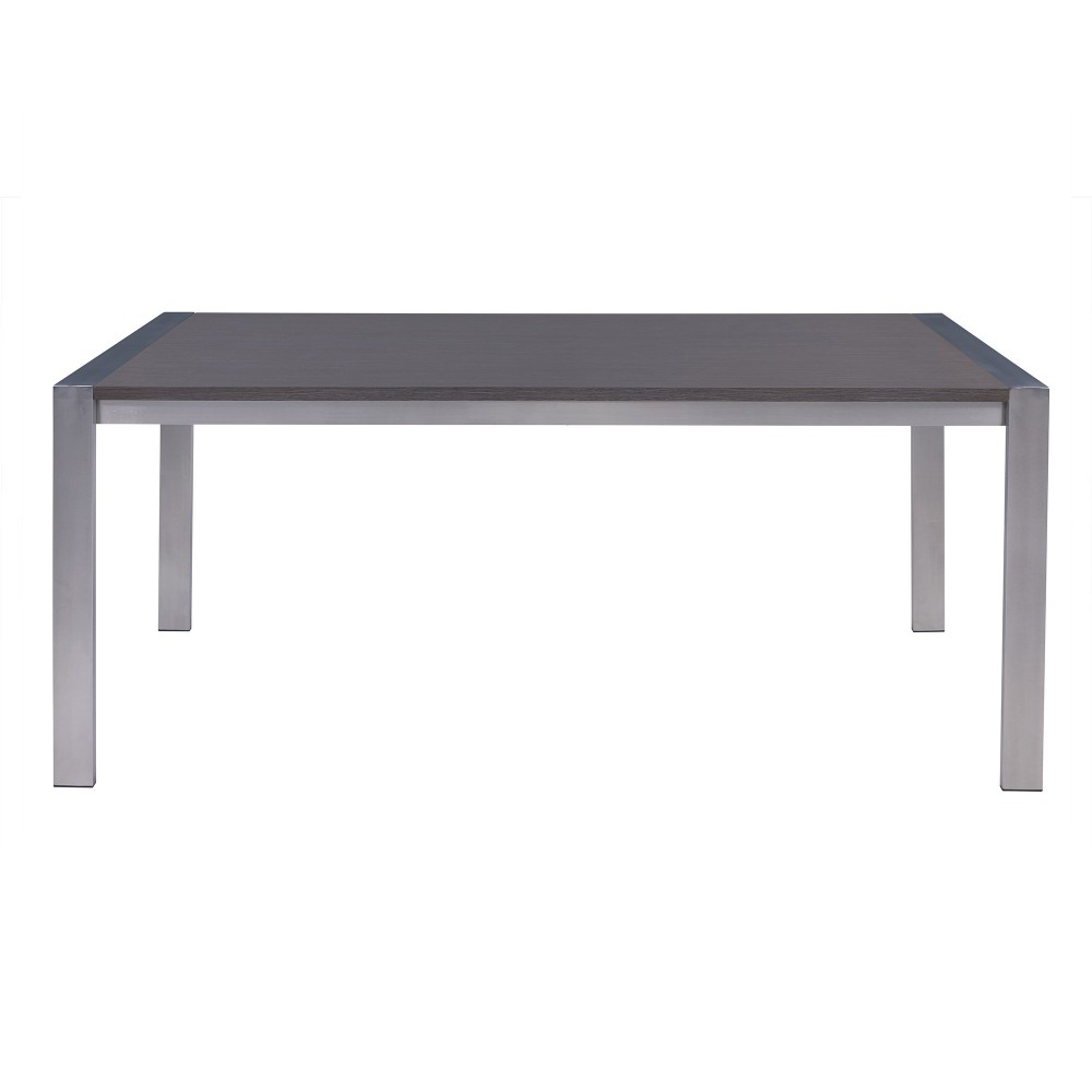 Tessa Contemporary Dining Table in Brushed Stainless Steel and Gray Walnut Top Tessa Contemporary Dining Table in Brushed Stainless Steel and Gray Walnut Top