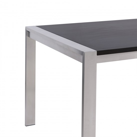 Tessa Contemporary Dining Table in Brushed Stainless Steel and Gray Walnut Top