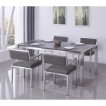Tessa Contemporary Dining Table in Brushed Stainless Steel and Gray Walnut Top