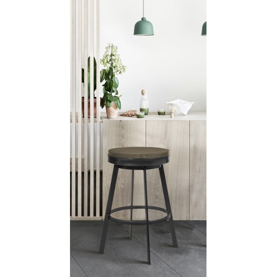 Topeka 30" Bar Height Barstool in Mineral Finish and Gray Walnut Wood Seat