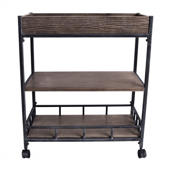 Niles Industrial Kitchen Cart in Industrial Gray and Pine Wood