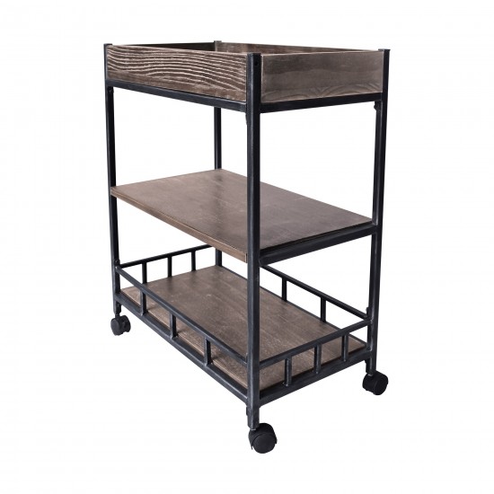 Niles Industrial Kitchen Cart in Industrial Gray and Pine Wood