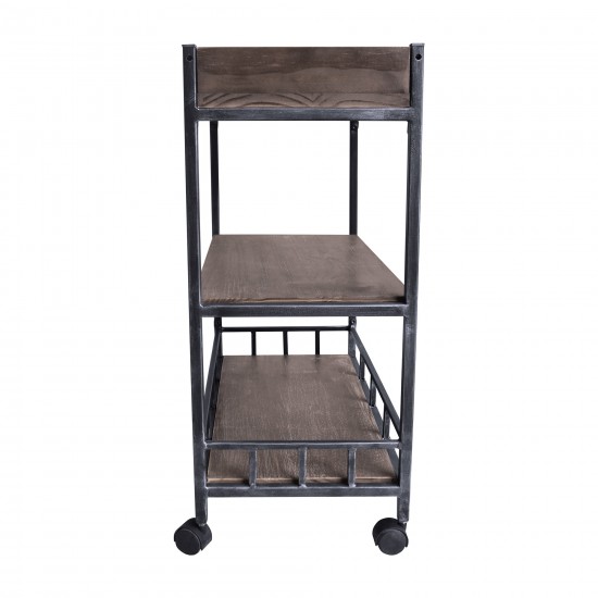 Niles Industrial Kitchen Cart in Industrial Gray and Pine Wood