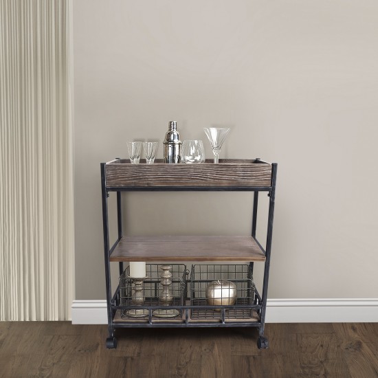 Niles Industrial Kitchen Cart in Industrial Gray and Pine Wood