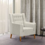 Nubia Mid-Century Accent Chair in Champagne Wood Finish and Beige Fabric