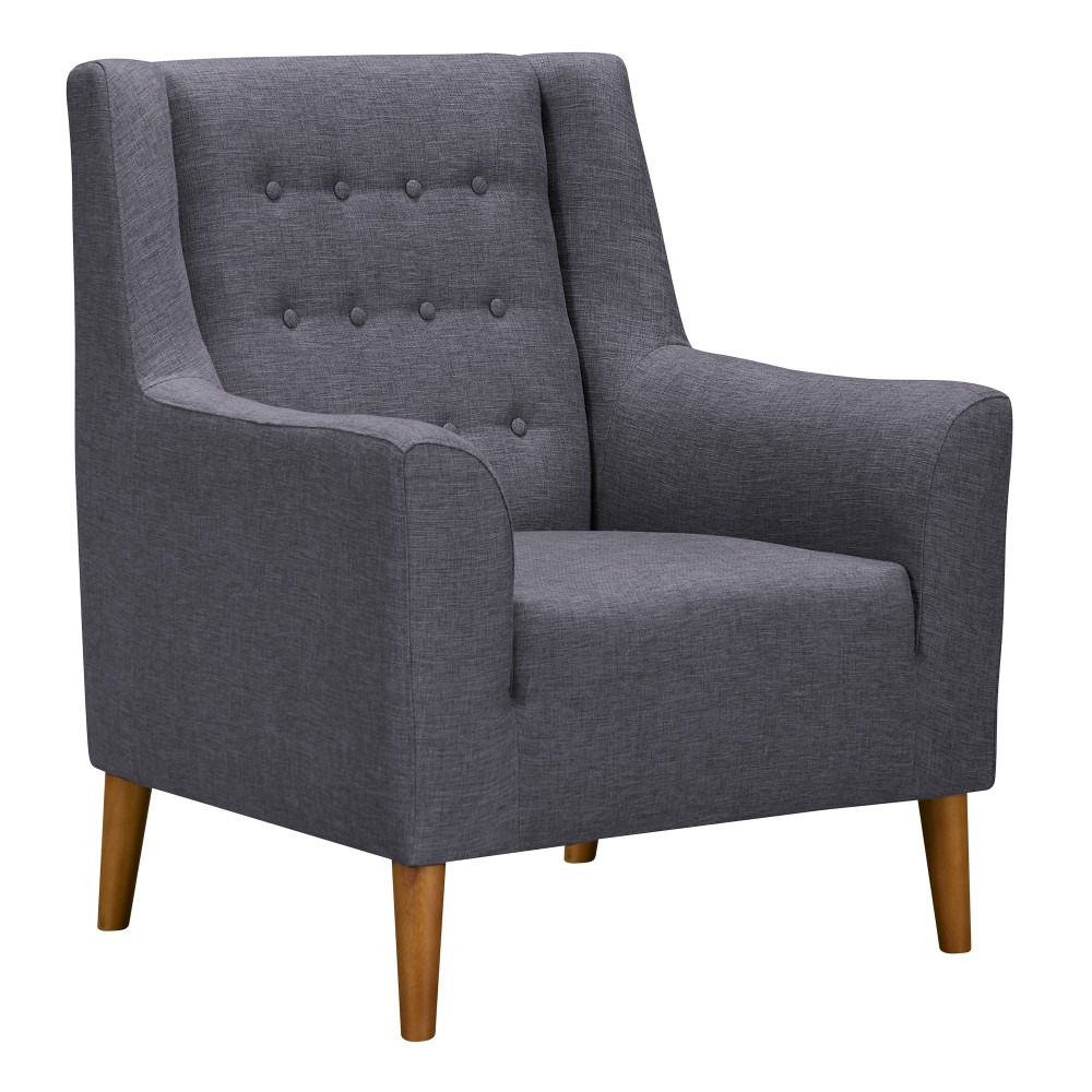 Nubia Mid-Century Accent Chair in Champagne Wood Finish and Dark Gray Fabric