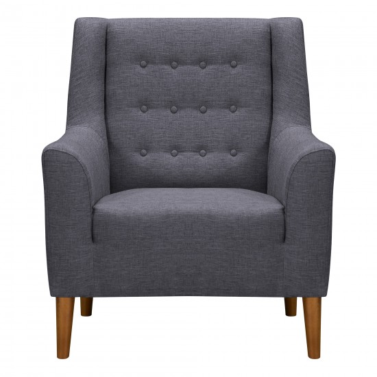 Nubia Mid-Century Accent Chair in Champagne Wood Finish and Dark Gray Fabric