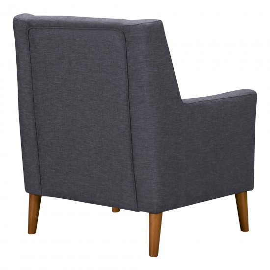 Nubia Mid-Century Accent Chair in Champagne Wood Finish and Dark Gray Fabric