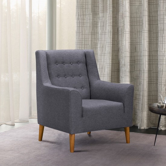 Nubia Mid-Century Accent Chair in Champagne Wood Finish and Dark Gray Fabric