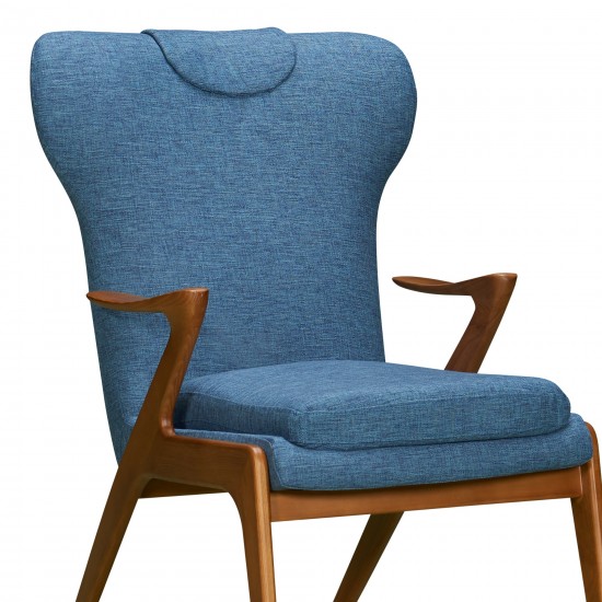 Ryder Mid-Century Accent Chair in Champagne Ash Wood Finish and Blue Fabric