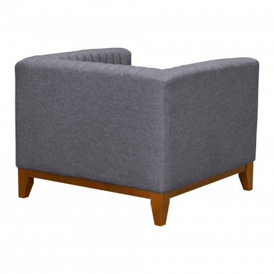 Prism Mid-Century Sofa Chair in Champagne Wood Finish and Dark Gray Fabric