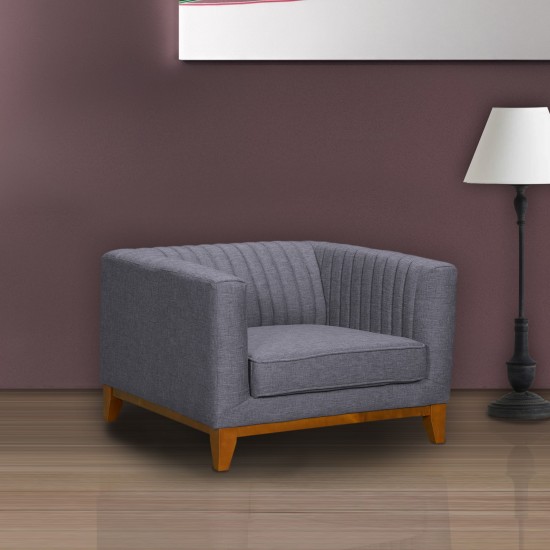 Prism Mid-Century Sofa Chair in Champagne Wood Finish and Dark Gray Fabric