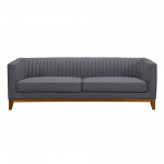 Prism Mid-Century Sofa in Champagne Wood Finish and Dark Gray Fabric