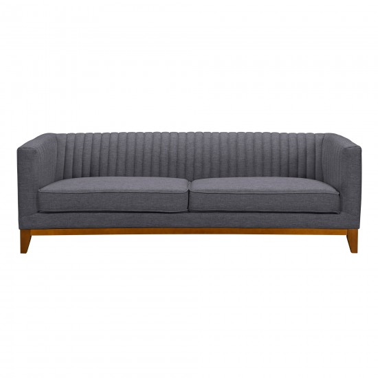 Prism Mid-Century Sofa in Champagne Wood Finish and Dark Gray Fabric