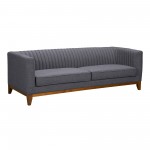 Prism Mid-Century Sofa in Champagne Wood Finish and Dark Gray Fabric