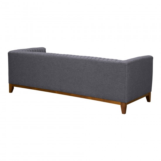 Prism Mid-Century Sofa in Champagne Wood Finish and Dark Gray Fabric