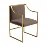 Seville Contemporary Dining Chair in Brushed Gold Finish and Brown Fabric