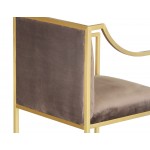 Seville Contemporary Dining Chair in Brushed Gold Finish and Brown Fabric