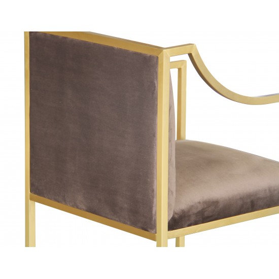 Seville Contemporary Dining Chair in Brushed Gold Finish and Brown Fabric