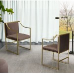 Seville Contemporary Dining Chair in Brushed Gold Finish and Brown Fabric