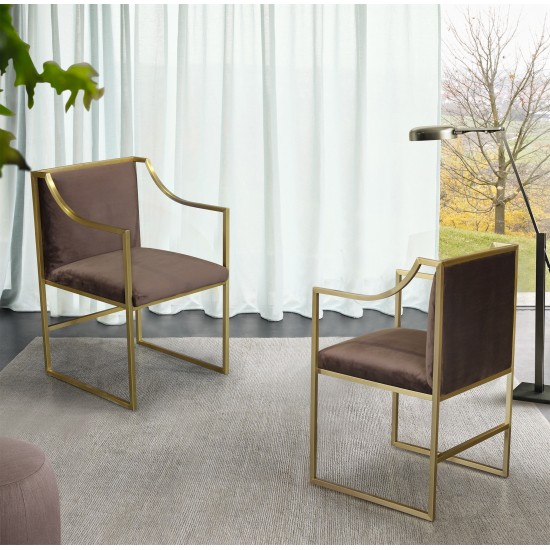 Seville Contemporary Dining Chair in Brushed Gold Finish and Brown Fabric