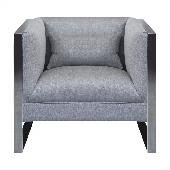 Royce Contemporary Chair With Polished Stainless Steel and Gray Fabric