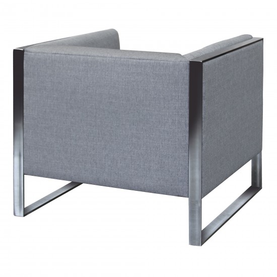 Royce Contemporary Chair With Polished Stainless Steel and Gray Fabric