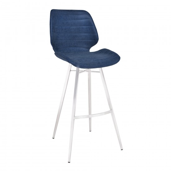 Valor 30" Bar Height Barstool in Brushed Stainless Steel with Blue Faux Leather