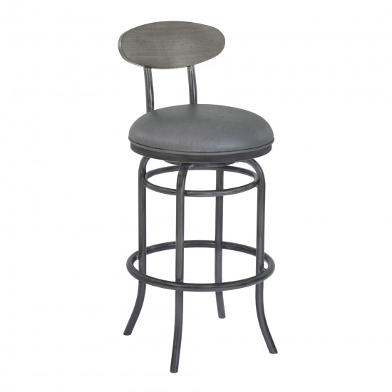 Davis 30" Bar Height Metal Swivel Barstool in Vintage Gray Faux Leather