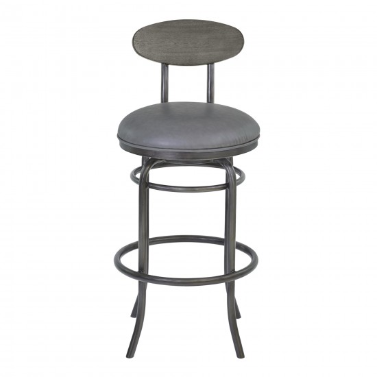 Davis 30" Bar Height Metal Swivel Barstool in Vintage Gray Faux Leather