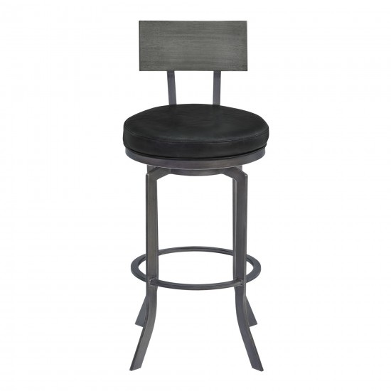 Ojai 30" Bar Height Swivel Barstool in Black Faux Leather and Gray Walnut Wood