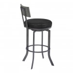 Ojai 30" Bar Height Swivel Barstool in Black Faux Leather and Gray Walnut Wood