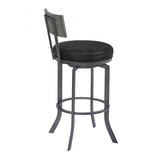 Ojai 30" Bar Height Swivel Barstool in Black Faux Leather and Gray Walnut Wood