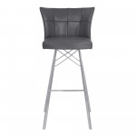 Spago 30" Bar Height Barstool in Gray Faux Leather with Brushed Stainless Steel