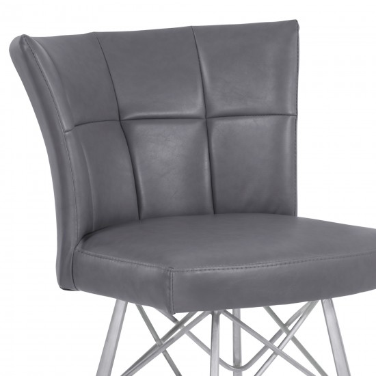 Spago 30" Bar Height Barstool in Gray Faux Leather with Brushed Stainless Steel