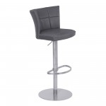 Encore Adjustable Barstool in Gray Faux Leather with Brushed Stainless Steel