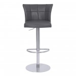 Encore Adjustable Barstool in Gray Faux Leather with Brushed Stainless Steel