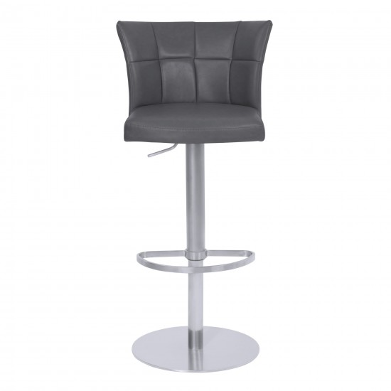 Encore Adjustable Barstool in Gray Faux Leather with Brushed Stainless Steel