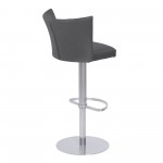 Encore Adjustable Barstool in Gray Faux Leather with Brushed Stainless Steel