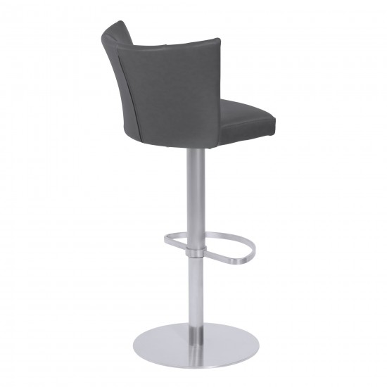 Encore Adjustable Barstool in Gray Faux Leather with Brushed Stainless Steel