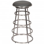 Ringo 26" Backless Brushed Stainless Steel Barstool in Gray Faux Leather