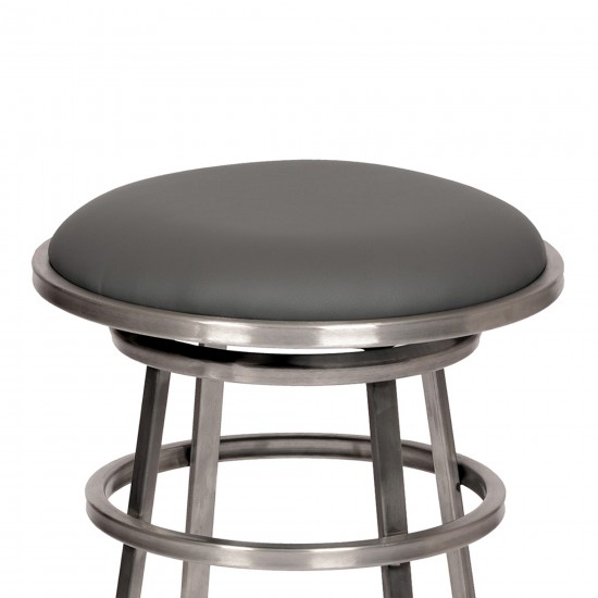 Ringo 26" Backless Brushed Stainless Steel Barstool in Gray Faux Leather