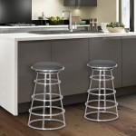 Ringo 26" Backless Brushed Stainless Steel Barstool in Gray Faux Leather