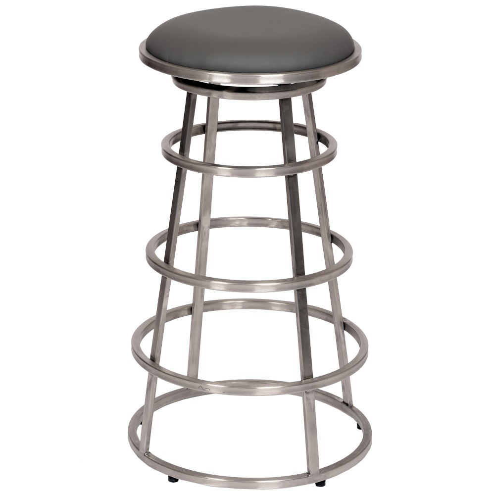 Ringo 30" Backless Brushed Stainless Steel Barstool in Gray Faux Leather