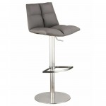 Roma Adjustable Brushed Stainless Steel Barstool in Gray Faux Leather